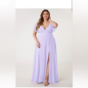 Azazie Kimber Lilac A-Line Flounce Sleeve Chiffon Dress